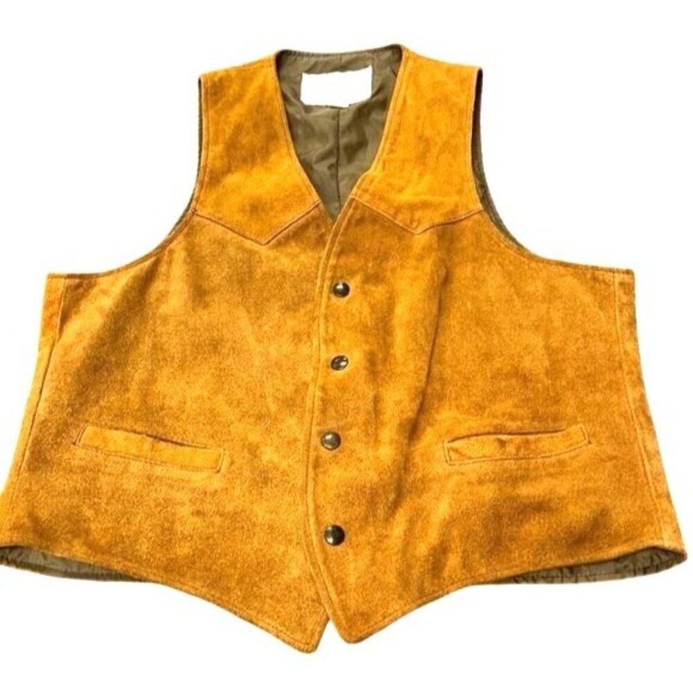 Vintage Gino Leathers Suede Western Vest Size 42 Button Front Tan Lined Cowboy